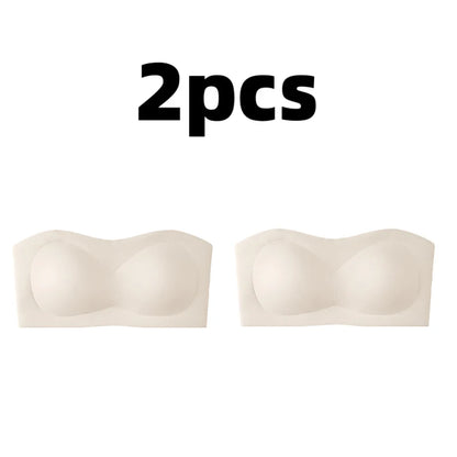 2Pcs/Set Sexy Seamless Top Bra Invisible strapless Bras Women Underwear thin Non slip Push up Bralette Wireless Female Lingerie