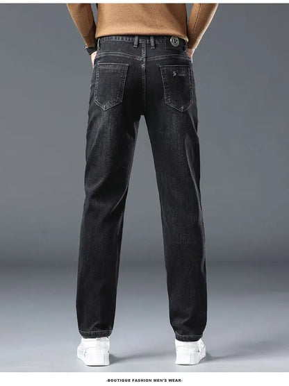 2025 New Stretch Jeans Men's Regular Classic Business Slim Trousers Black Blue Straight Male Y2K Brand Clothing Pants Size 29-40