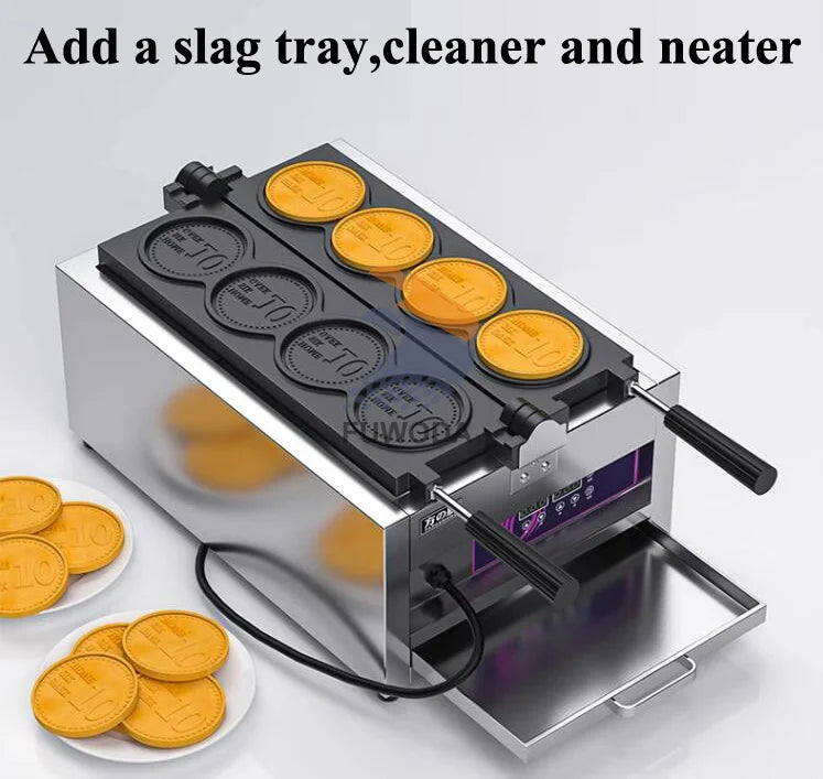 4pcs Non-stick Coating Gold Coin Waffle Machine Korean 10 Won Gold Coin Waffle Maker Machine 3000W Round Coin Cake Machine.