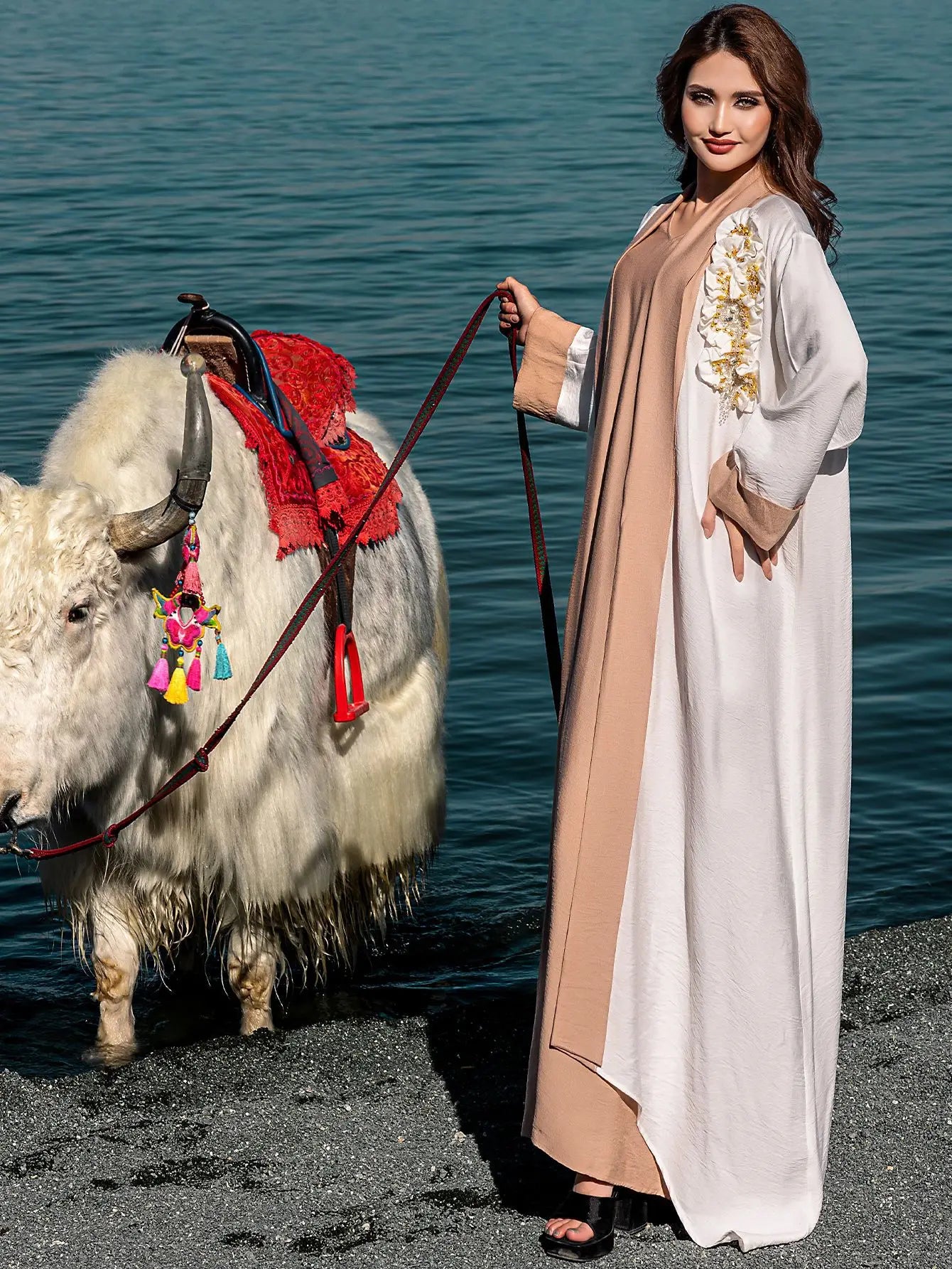 Ramadan Eid White Kimono 2 Piece Abaya Damen Dubai Luxury Set Islam Muslim Modest Dress Women Kebaya Kaftan Robe Femme Musulman.