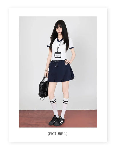 Korean College Style Half-length Shorts Floral Pants White Short-sleeved Set 2025 Versatile New Model Cotton V-neck T-shirt.