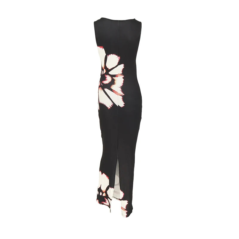 Sommer Sexy Maxi Kleid Für Frauen Streetwear Fashion Print Aushöhlen Ärmellose Neue Dünnes Kleid Casual Club Elegante Party Kleider.