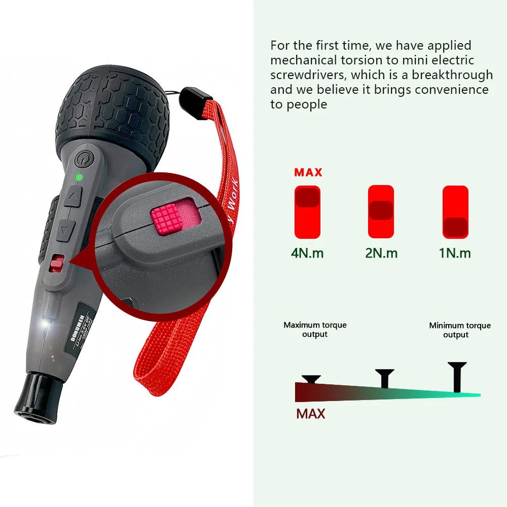 Leistungsstarker Mini-Elektroschrauber, Mini-Bohrmaschine, 3-stufiges Drehmoment, Typ C, LED-Licht, Stiftstil, Heimwartung, einfach für Anfänger