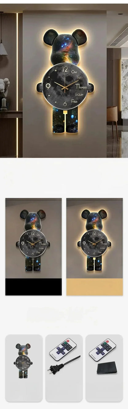 Wand Ästhetische Bär Uhr Moderne LED Licht Einzigartige Bär Stille Uhr Lampe Uhr Luxus Esszimmer Wohnzimmer Dekoration Hause Ornament