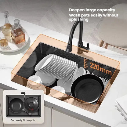 Gray Stainless Steel Kitchen Sink Large Single Slot Multifunctional Nano Honeycomb Embossed Wash Dish Basin Undermount Basin