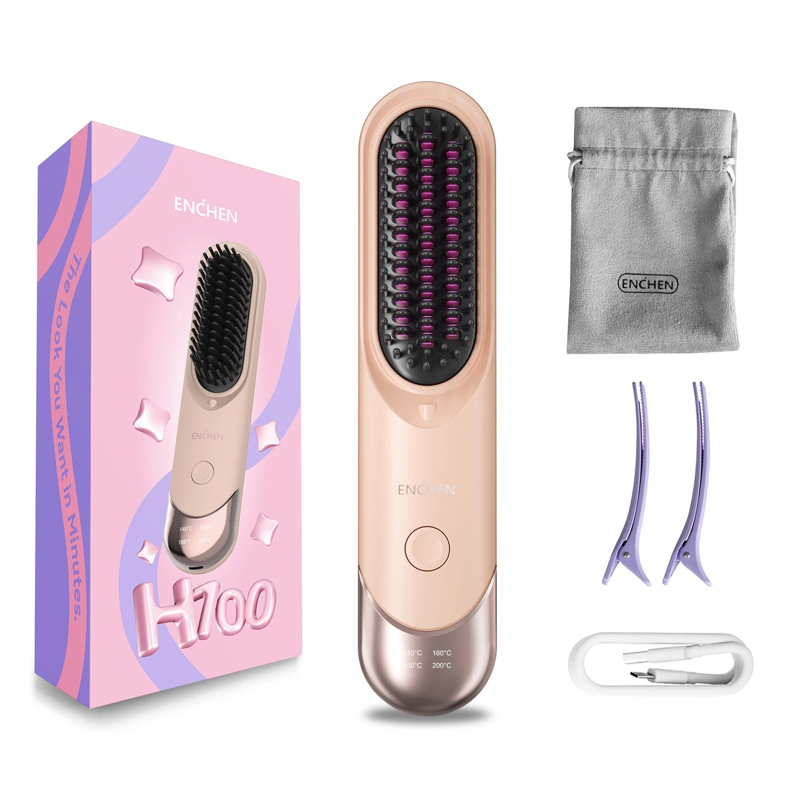 ENCHEN 2in1 Hair Straightener Brush Professional Electric Hair Stuff 200 Million Negative Ions Electric Brushes Hair Tools H100.