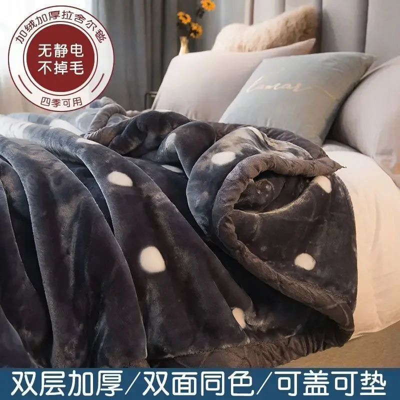 Double-deck Thickening Blanket Winter Dormitory Siesta Plush Fur Quilt Keep Warm Soft Comfortable Coral Fleece Sheet Bed Cover