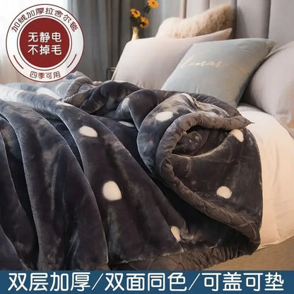 Double-deck Thickening Blanket Winter Dormitory Siesta Plush Fur Quilt Keep Warm Soft Comfortable Coral Fleece Sheet Bed Cover