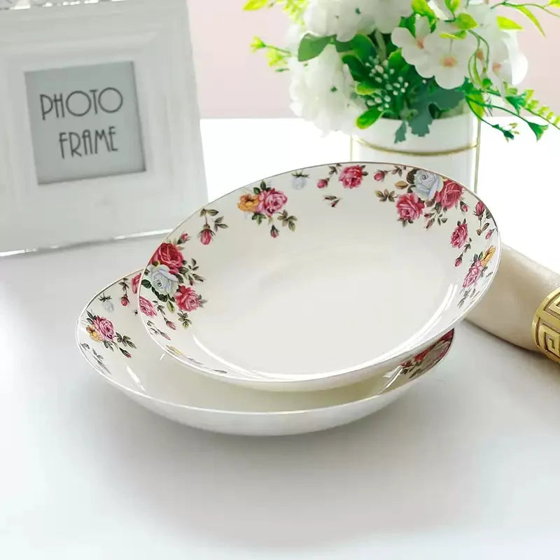 4pcs, 8inch, fine bone china plates dinner sets, porcelain serving dishes, ceramic chafing dishes, kitchen utensils sets plates.