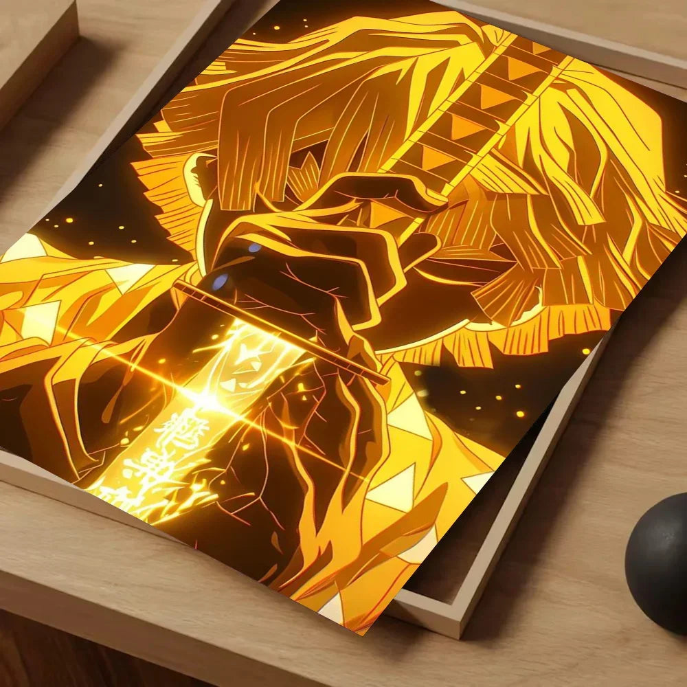 1pc Neon Effect Japan Anime Demon Slayer Tanjiro Nezuko Character Poster Self-adhesive Art Waterproof Paper Sticker Wall Decor.