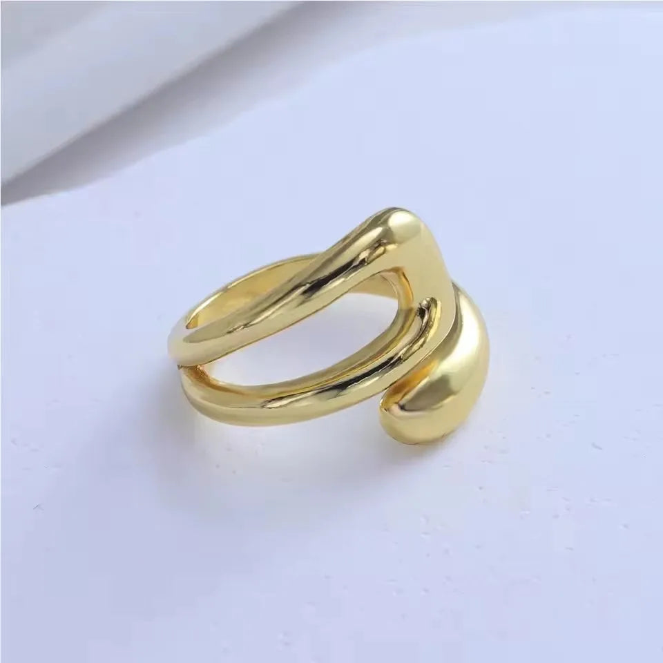 VENTFILLE 925 Sterling Silver Irregular Design Wave Golden Stackable Finger Rings Trendy Adjustable For Women Gifts Dropshipping