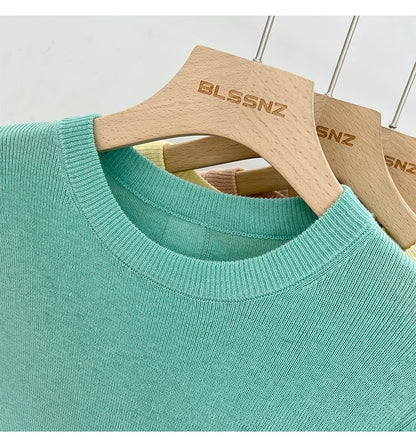 Spring  Basic O-Neck Slim T-Shirt Women Solid Multi Color All-Match Trend Casual Top Screw Knit Long Sleeve Elastic Office Lady