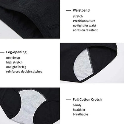 5pcs Teen Girl's Cotton Menstrual Period Panties Pack of Multipack Women Leak-Proof Protective Underwear Briefs.