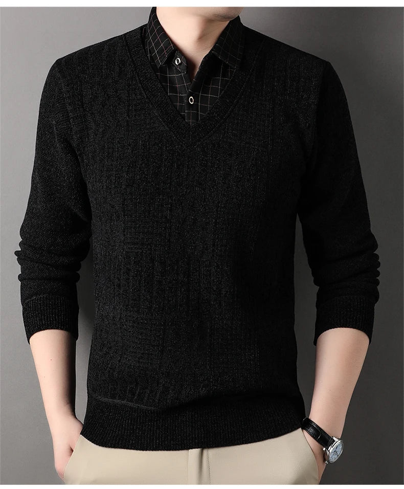 Winter Men Fleece Sweater Thickened Pullover Shirt Collar Sweaters Velvet Clothing Autumn Winter Jumpers Fashion Knitwear.