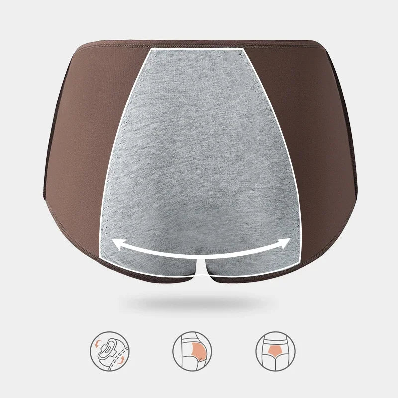 High Waist Period Underwear for Women | Cotton Leak Proof Panties | Anti-Overnight Flow | Plus Size M-4XL (Black/Beige).