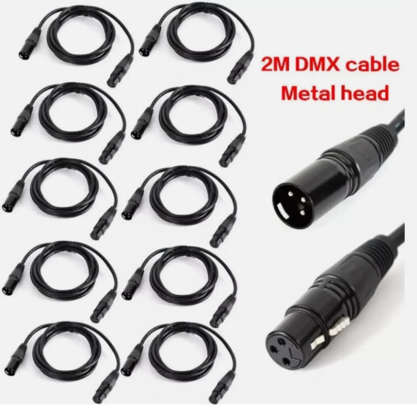 10Pcs 2M DMX XLR Cable Set 3 Pins Metal Connectors Multi-Layer Shielding Non-Waterproof For Stage Lighting & Events.