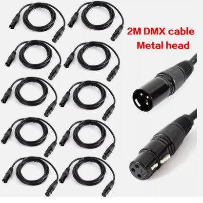 10Pcs 2M DMX XLR Cable Set 3 Pins Metal Connectors Multi-Layer Shielding Non-Waterproof For Stage Lighting & Events.
