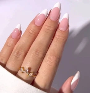 24Pcs/set Almond Press-On French Nail Tips Green Cat Eye False Nails Simple&Elegant Wearable Nail Art for Women&Girls Daily Wear