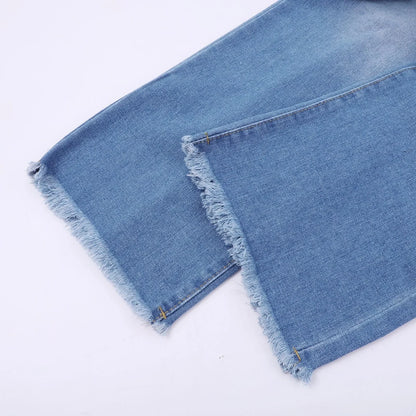 Women Jeans Straight Pants High Waist Washed Distressed Vintage Pockets Button Basics Trousers 2025 Female Streetwear Denims.