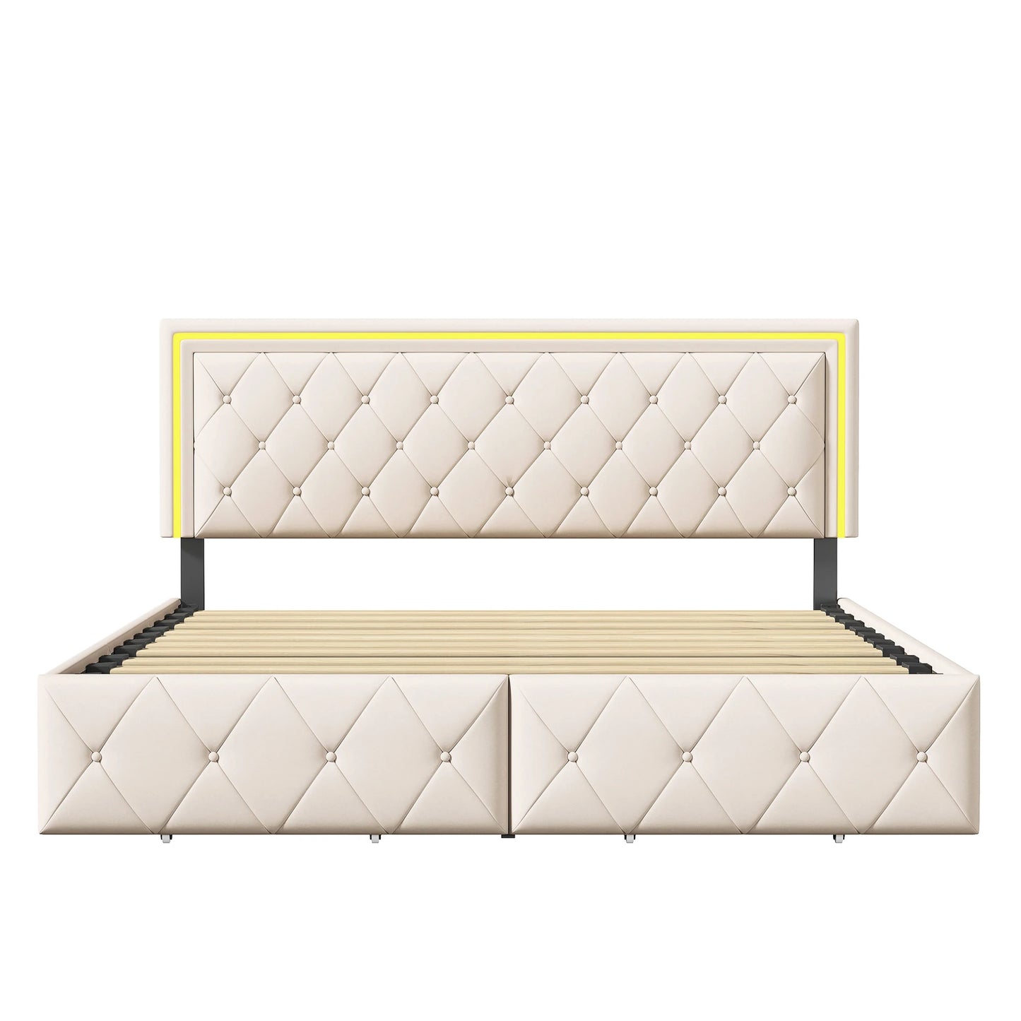 Rosahqnda Modernes Kunstlederbett mit Schubladen, stilvolles Doppelbett aus Kunstleder mit Stauraum, ohne Matratze