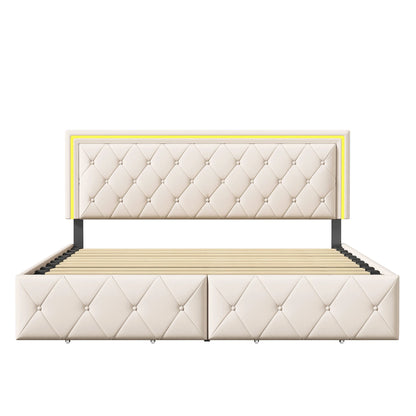 Rosahqnda Modernes Kunstlederbett mit Schubladen, stilvolles Doppelbett aus Kunstleder mit Stauraum, ohne Matratze