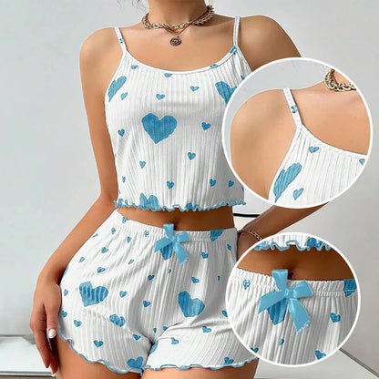 Sexy Herz Druck Pyjama Set Frauen Nachtwäsche Trendy Mode Lounge Tragen Nachtwäsche Zwei Stück Set Homewear Pyjamas