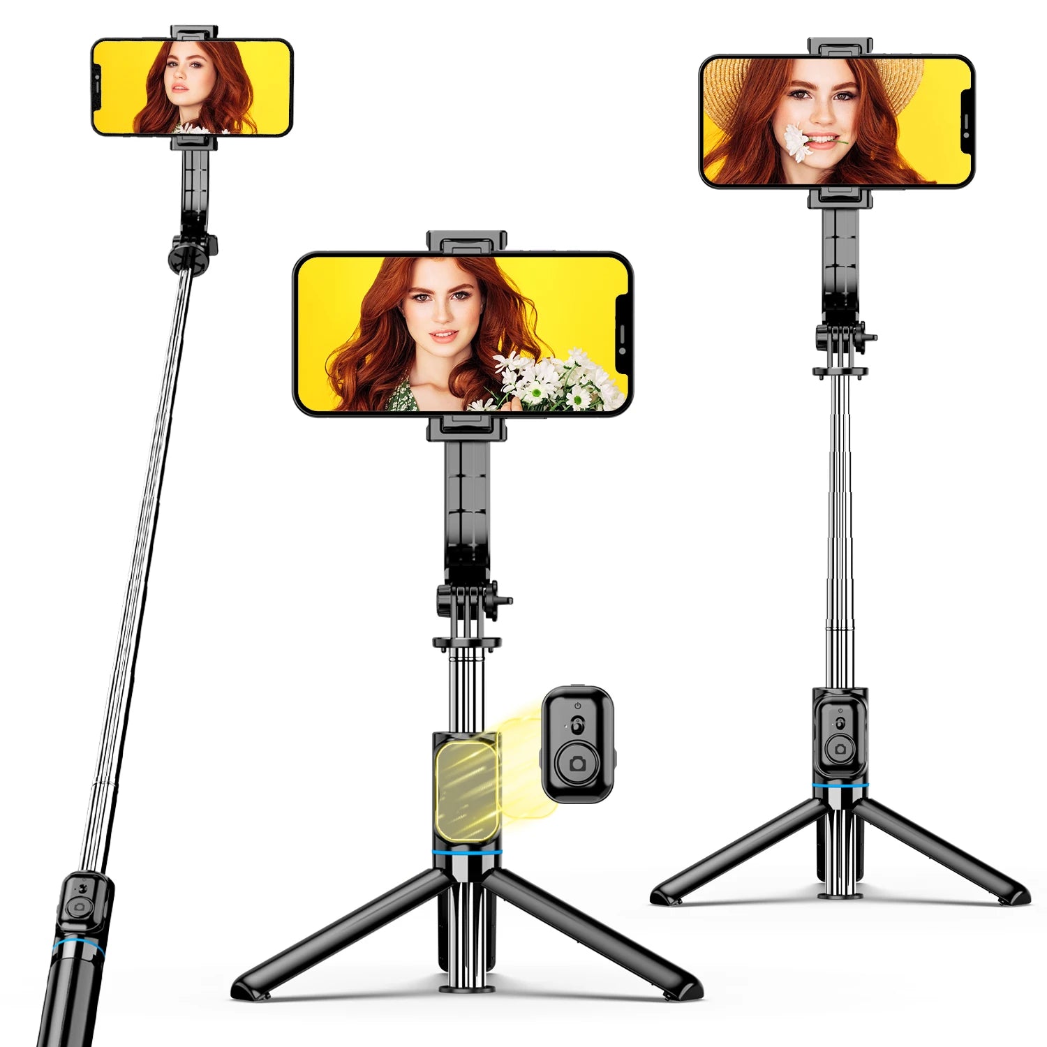 C01 Detachable Phone Clip BluetoothRemote Control Selfie Stick Tripod Portable Tripie Stabilizer Stand for Cell Phone.