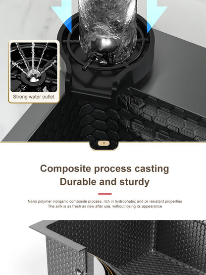 Waterfall Sink Kitchen Stainless Steel Topmount Sink Embossed Large Single Slot Wash Basin With Multifunction Tank Low Price