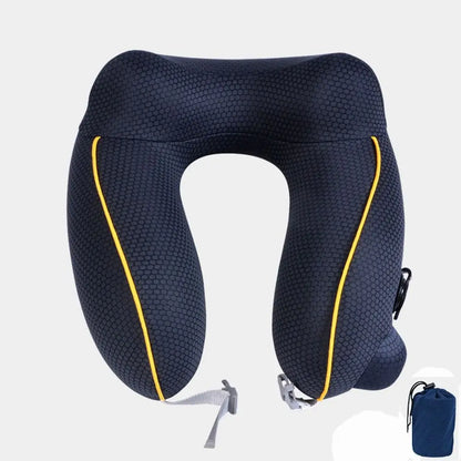 New U-shaped Travel Neck Pillow Elastic Fabric Foldable Inflatable Pillow Press Type Neck Support Cushion Airplane Pillow.