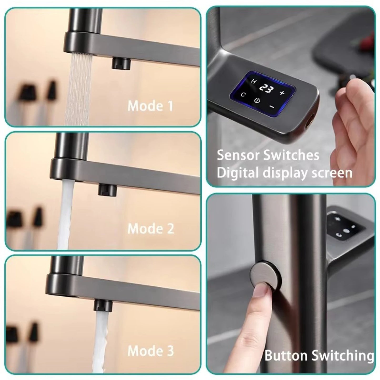 Luxury brass gun gray sensing kitchen faucet LED display touch switch hot&cold water pull-out purified water 2 function sink Tap