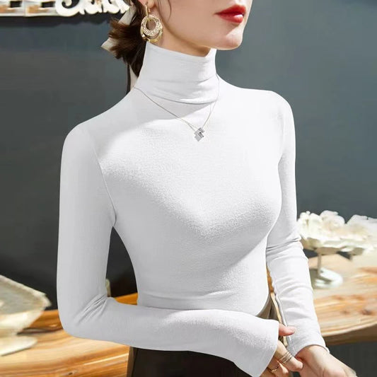 2025 Fashion Autumn Winter Female Turtleneck Fleece Stretch Shirt Women Long Sleeve T-shirt Warm Basic Pullover Bottoming Tops.