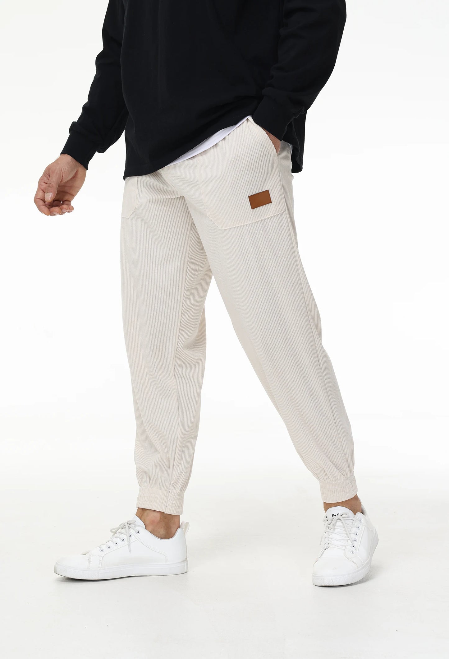 Mens Corduroy Sweatpants Elastic Waist Drawstring Tapered Pants With 4 Pockets for Jogging Running Outdoor Warm Sports.