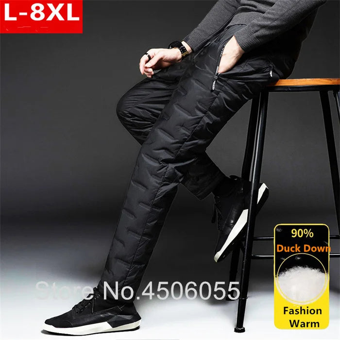 Winter Duck Down Pants Men Outdoor 8XL 7XL 6XL Plus Size Warm Padded Thicken Waterproof Thermal Trousers Windproof Male Jogger.