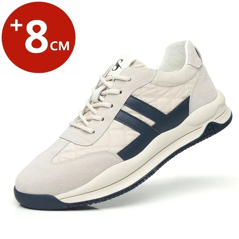 Genuine Leather Lift Sneakers Men Height Increase Insoles 6/8cm High Quality Elevator Shoes Comfortable Breathable Casual Sports