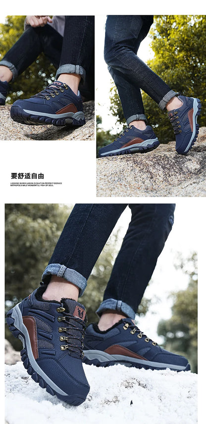 Winter Tactical Boots Combat Autumn Hiking Boots Men Snow Warm Fur Sneakers Padded Trekking Black Waterproof Leathe Sneakers