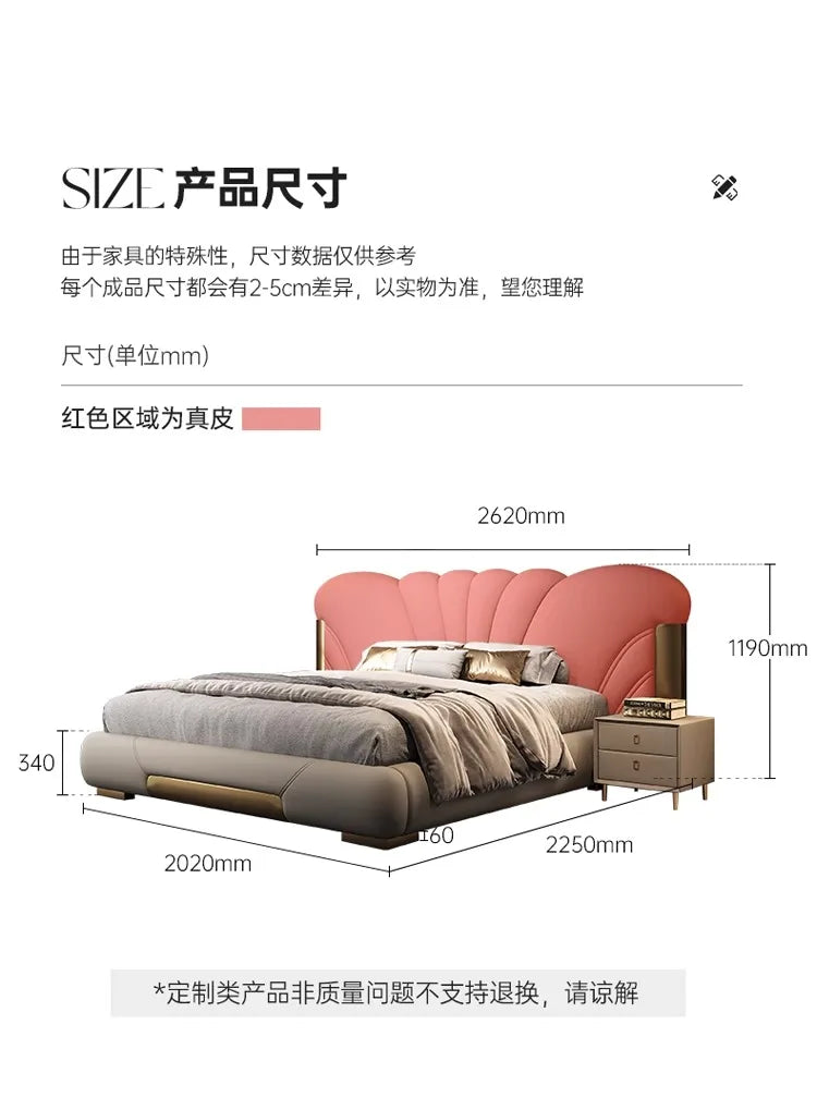 Luxuriöses Hauptschlafzimmer, Doppelbett, King-Size-Bett, weiche Tasche, Rückenlehne, 150 x 200 cm, Hochzeitsbett, Untergestell in voller Größe, beleuchtet 2ingan-Möbel