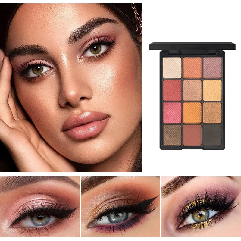 12-Color Glitter Eyeshadow Palette- Highly Pigmented,Long-Lasting Diamond Metal and Matte Shades for a Dazzling Eye Makeup Look.