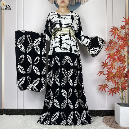 New Women Party Dress Dubai Muslim Summer Cotton Long Sleeve Collect Waist Boubou Maxi Islam Women Elegant Dress African Abaya