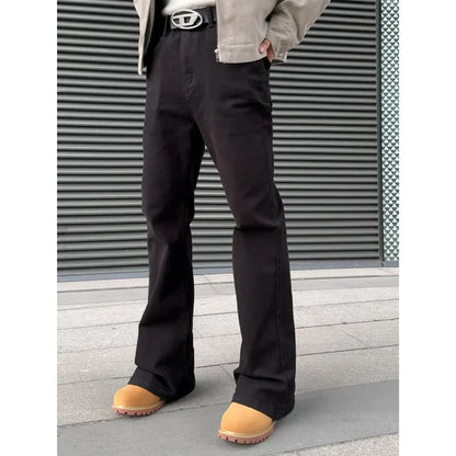 New Trendy Vintage Blackbell-bottom Men's Pants Extended Length High-fit Cleanfit Soft Jeans Casual Scene Male Style.