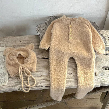 2024 neue Herbst Infant Baby Jungen Mädchen Overall + Hut Samt Einfarbig Lange SleevedNewborn Baby Mädchen Bodys Baby kleidung.