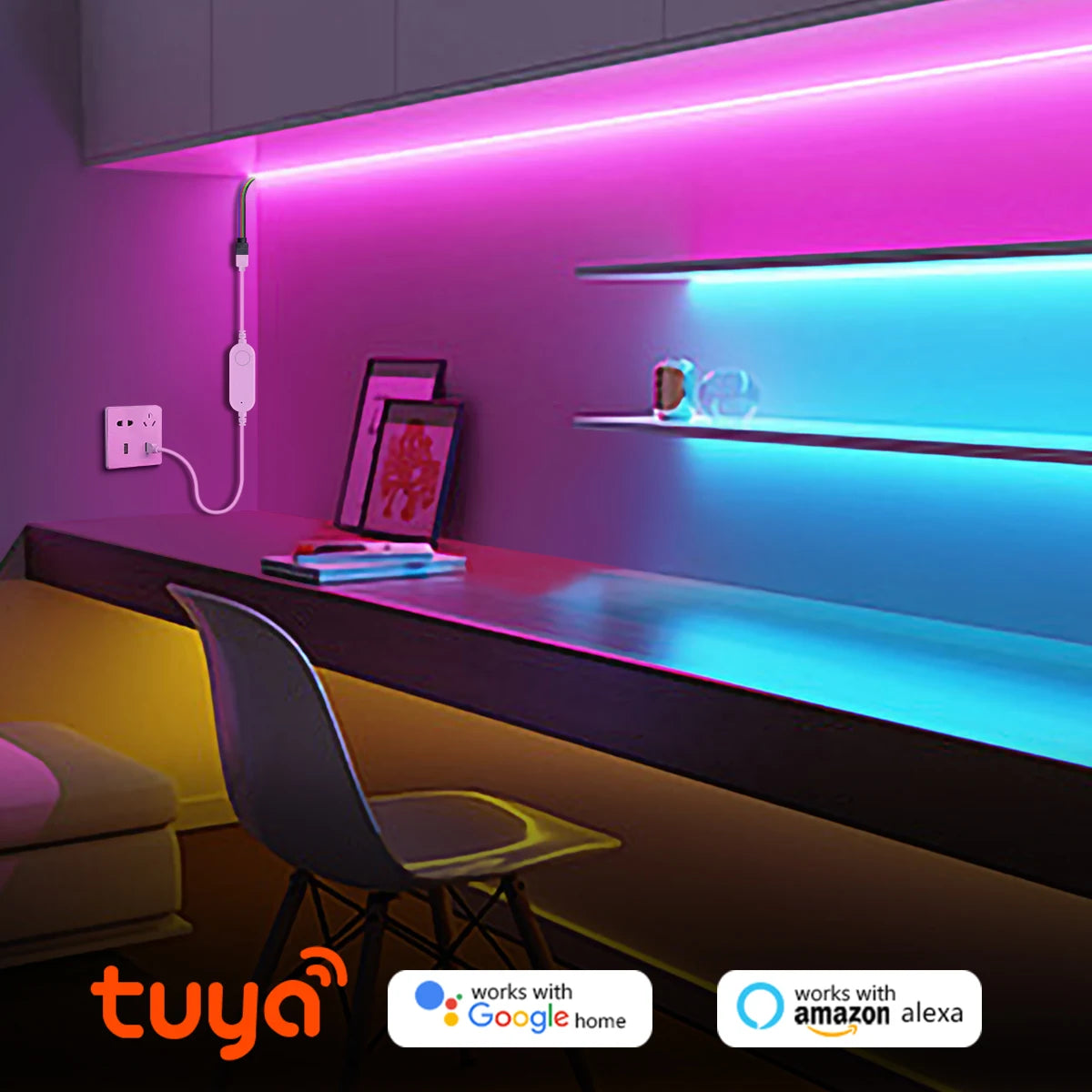 Tuya Wifi RGB /White/Warm White COB LED Strip Light Silica Gel Tube Tape Linear Dimmable Lighting work with Alexa Google Home.