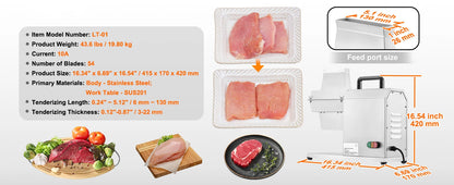 SucceBuy 17inch 54 Blades Commercial Meat Tenderizer 450W Electric Meat Tenderizer Machine for Pork Chicken Fish.