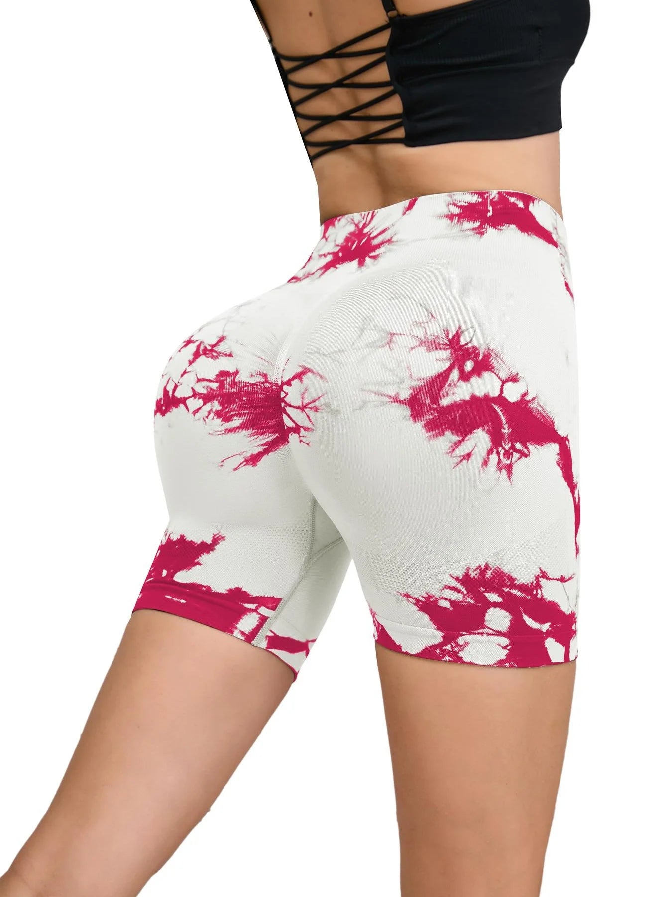 Tie Dyed Seamless Fitness Pants Women's High Waist and Hip Lifting Sports Tight Shorts Running Sexy Peach Fitness Yoga Shorts.
