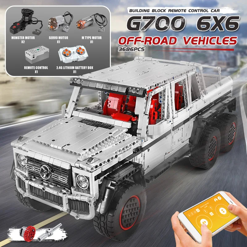 MOULD KING 13061 Technical Car Toys The APP&RC Motorized G63 6X6 Off-Road SUV Car Model Assembly Building Blocks Bricks Kid Gift.