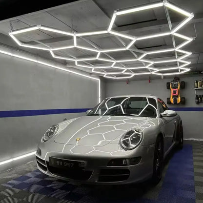 High brightness honeycomb hexagonal garage LED light 6500K suitable for garages, 4S workshops, car beauty shops, gyms.