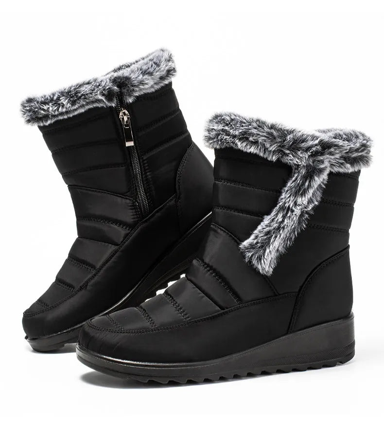 Women's Boots Super Warm Fur Botas Mujer 2025 Snow Boots Low Heels Winter Shoes Woman Black Rubber Winter Boots Women Footwear.