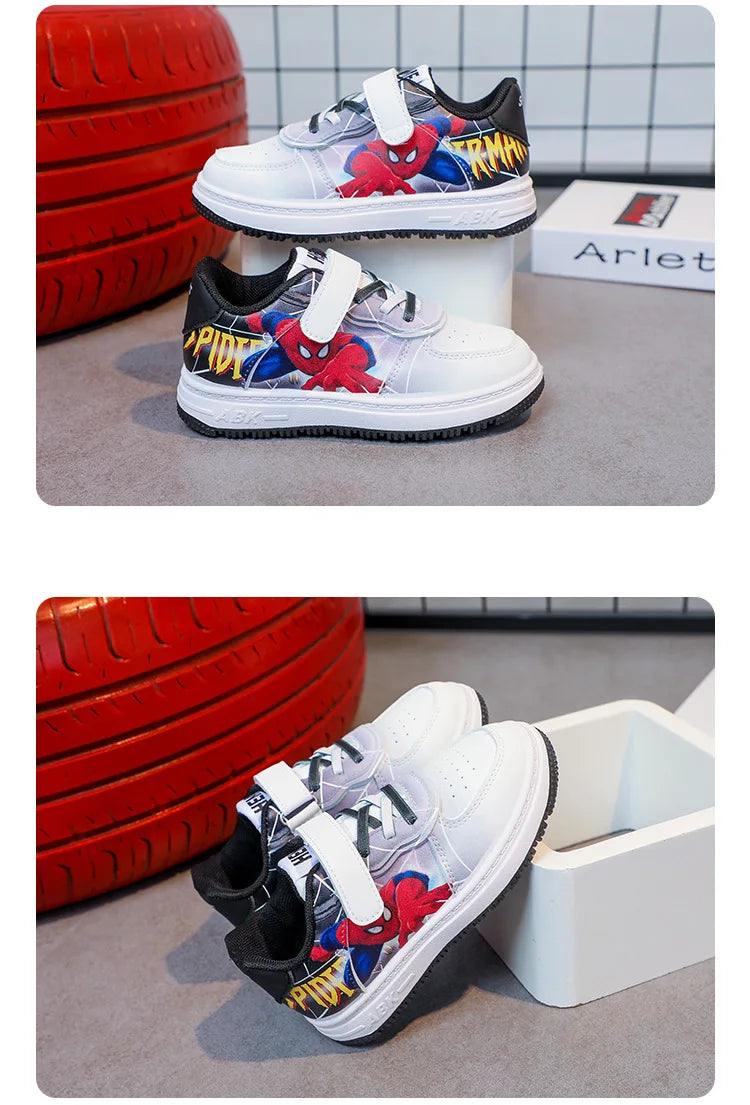 Disney Children's Casual Shoes Cartoon Boys' Breathable Fashion Sports Shoes Sneakers Pu Leather Blue White Shoes Size 26-37.