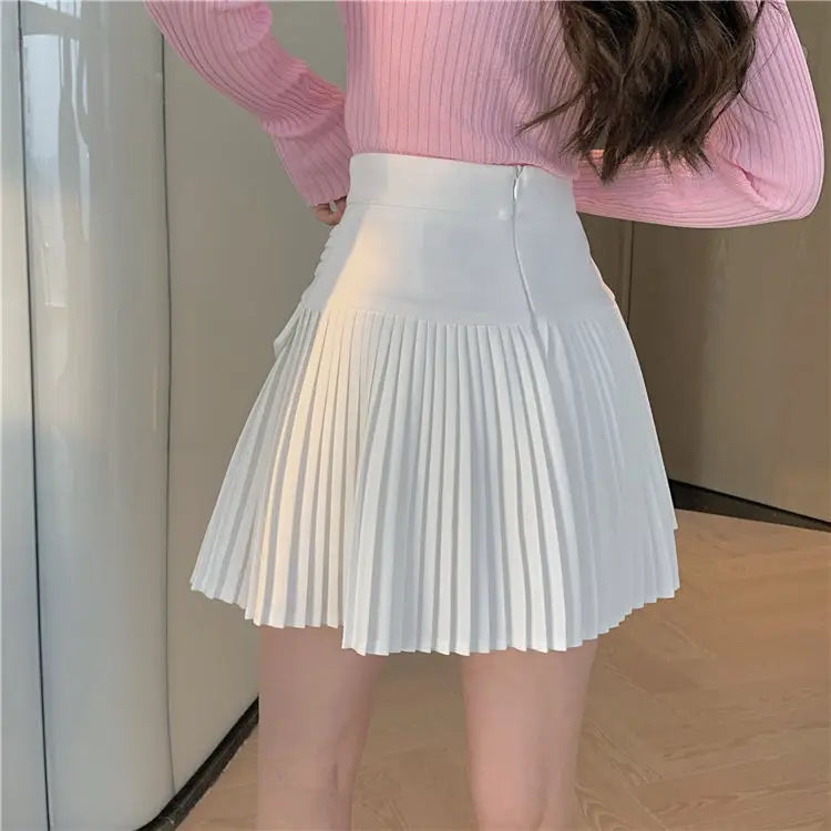White Pleated Skirt Women  High Waist Skater Skirt Female Korean A-Line High Fashion Casual Short Skirt Women Bottoms.