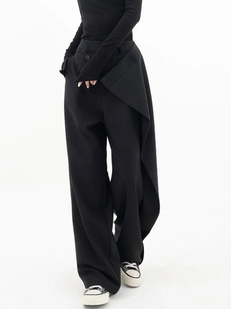 HOUZHOU Women Wide Suit Pants High Waist Gothic Japanese Style Baggy Black Trousers Irregular Straight Pants Casual Streetwear.