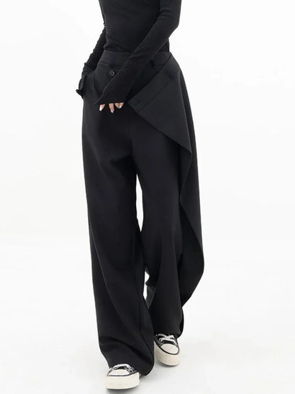HOUZHOU Women Wide Suit Pants High Waist Gothic Japanese Style Baggy Black Trousers Irregular Straight Pants Casual Streetwear.